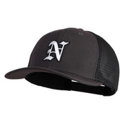 Old English White N Patched Cotton Deluxe Trucker Ball Cap - Charcoal Black OSFM