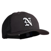 Old English White N Patched Cotton Deluxe Trucker Ball Cap - Charcoal Black OSFM