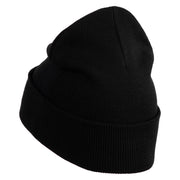 Small Patriotic White American Flag Iron on Embroidered Patched 12 Inch Long Knitted Beanie - Black OSFM