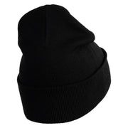 Small Patriotic White American Flag Iron on Embroidered Patched 12 Inch Long Knitted Beanie - Black OSFM