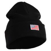 Small Patriotic White American Flag Iron on Embroidered Patched 12 Inch Long Knitted Beanie - Black OSFM