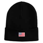 Small Patriotic White American Flag Iron on Embroidered Patched 12 Inch Long Knitted Beanie - Black OSFM