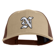 Old English White N Patched Cotton Deluxe Trucker Ball Cap - Khaki Coffee OSFM