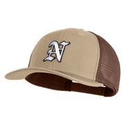 Old English White N Patched Cotton Deluxe Trucker Ball Cap - Khaki Coffee OSFM