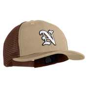 Old English White N Patched Cotton Deluxe Trucker Ball Cap - Khaki Coffee OSFM