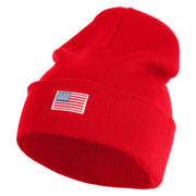 Small Patriotic White American Flag Iron on Embroidered Patched 12 Inch Long Knitted Beanie - Red OSFM