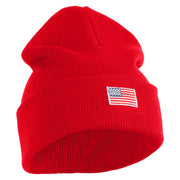 Small Patriotic White American Flag Iron on Embroidered Patched 12 Inch Long Knitted Beanie - Red OSFM
