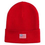Small Patriotic White American Flag Iron on Embroidered Patched 12 Inch Long Knitted Beanie - Red OSFM