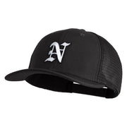 Old English White N Patched Cotton Deluxe Trucker Ball Cap - Black Black OSFM