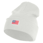 Small Patriotic White American Flag Iron on Embroidered Patched 12 Inch Long Knitted Beanie - White OSFM