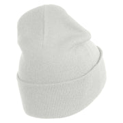 Small Patriotic White American Flag Iron on Embroidered Patched 12 Inch Long Knitted Beanie - White OSFM