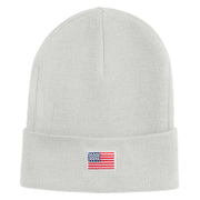 Small Patriotic White American Flag Iron on Embroidered Patched 12 Inch Long Knitted Beanie - White OSFM