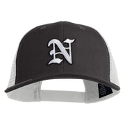 Old English White N Patched Cotton Deluxe Trucker Ball Cap - Black White OSFM