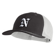 Old English White N Patched Cotton Deluxe Trucker Ball Cap - Black White OSFM