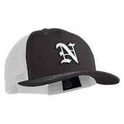 Old English White N Patched Cotton Deluxe Trucker Ball Cap - Black White OSFM