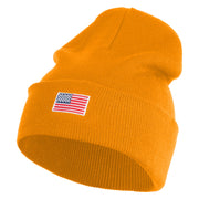 Small Patriotic White American Flag Iron on Embroidered Patched 12 Inch Long Knitted Beanie - Yellow OSFM