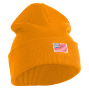 Small Patriotic White American Flag Iron on Embroidered Patched 12 Inch Long Knitted Beanie - Yellow OSFM