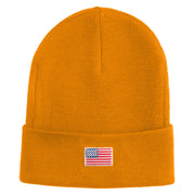 Small Patriotic White American Flag Iron on Embroidered Patched 12 Inch Long Knitted Beanie - Yellow OSFM