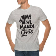 My 1st Mardi Gras Graphic Design Ring Spun Combed Cotton Short Sleeve Deluxe Jersey T-Shirt - Heather-Grey XS