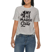 My 1st Mardi Gras Graphic Design Ring Spun Combed Cotton Short Sleeve Deluxe Jersey T-Shirt - Heather-Grey XS