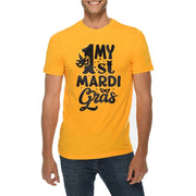 My 1st Mardi Gras Graphic Design Ring Spun Combed Cotton Short Sleeve Deluxe Jersey T-Shirt - Taxi-Gold XS