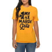 My 1st Mardi Gras Graphic Design Ring Spun Combed Cotton Short Sleeve Deluxe Jersey T-Shirt - Taxi-Gold XS