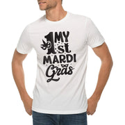 My 1st Mardi Gras Graphic Design Ring Spun Combed Cotton Short Sleeve Deluxe Jersey T-Shirt - White XS