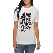 My 1st Mardi Gras Graphic Design Ring Spun Combed Cotton Short Sleeve Deluxe Jersey T-Shirt - White XS