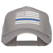 Thin Blue Line American Flag Embroidered Mesh Cap