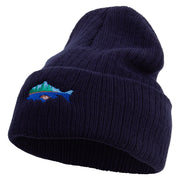 Made in USA Lake Fish Embroidered Heavy Ribbed Cuff Beanie - Navy OSFM