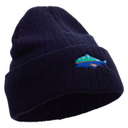 Made in USA Lake Fish Embroidered Heavy Ribbed Cuff Beanie - Navy OSFM