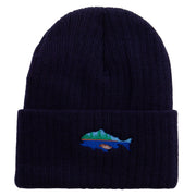 Made in USA Lake Fish Embroidered Heavy Ribbed Cuff Beanie - Navy OSFM