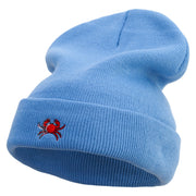 Art Style of Red Crab Embroidered 12 Inch Long Knitted Beanie - Sky-Blue OSFM