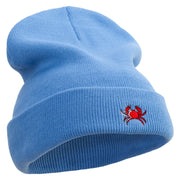 Art Style of Red Crab Embroidered 12 Inch Long Knitted Beanie - Sky-Blue OSFM