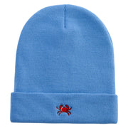 Art Style of Red Crab Embroidered 12 Inch Long Knitted Beanie - Sky-Blue OSFM