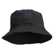 Scary Crescent Moon Embroidered Bucket Hat - Black OSFM