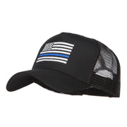 Thin Blue Line American Flag Embroidered Mesh Cap