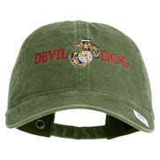 Devil Dog Embroidered Washed Solid Pigment Dyed Cotton Twill Brass Buckle Cap - Olive OSFM