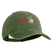 Devil Dog Embroidered Washed Solid Pigment Dyed Cotton Twill Brass Buckle Cap - Olive OSFM