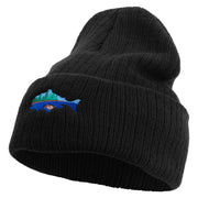 Made in USA Lake Fish Embroidered Heavy Ribbed Cuff Beanie - Black OSFM