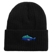 Made in USA Lake Fish Embroidered Heavy Ribbed Cuff Beanie - Black OSFM