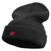 Art Style of Red Crab Embroidered 12 Inch Long Knitted Beanie - Black OSFM