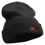 Art Style of Red Crab Embroidered 12 Inch Long Knitted Beanie - Black OSFM