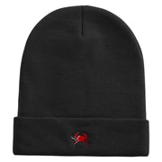 Art Style of Red Crab Embroidered 12 Inch Long Knitted Beanie - Black OSFM