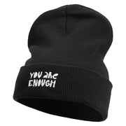 You Are Enough Embroidered 12 Inch Long Knitted Beanie - Black OSFM