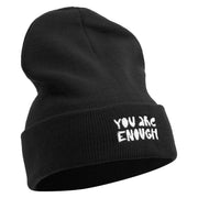 You Are Enough Embroidered 12 Inch Long Knitted Beanie - Black OSFM