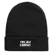 You Are Enough Embroidered 12 Inch Long Knitted Beanie - Black OSFM