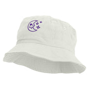 Scary Crescent Moon Embroidered Bucket Hat - White OSFM