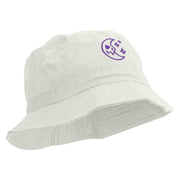 Scary Crescent Moon Embroidered Bucket Hat - White OSFM