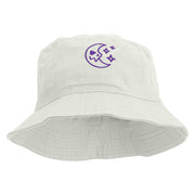 Scary Crescent Moon Embroidered Bucket Hat - White OSFM